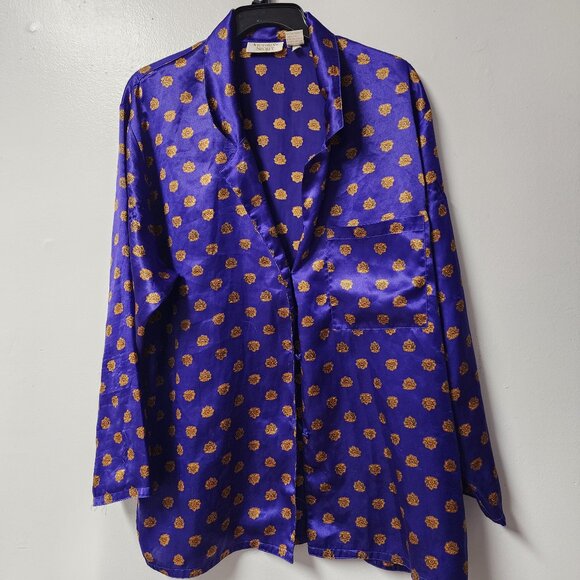 Vintage Victoria's Secret Royal Purple Polyester Pajama Shirt Medium EUC - Picture 1 of 4